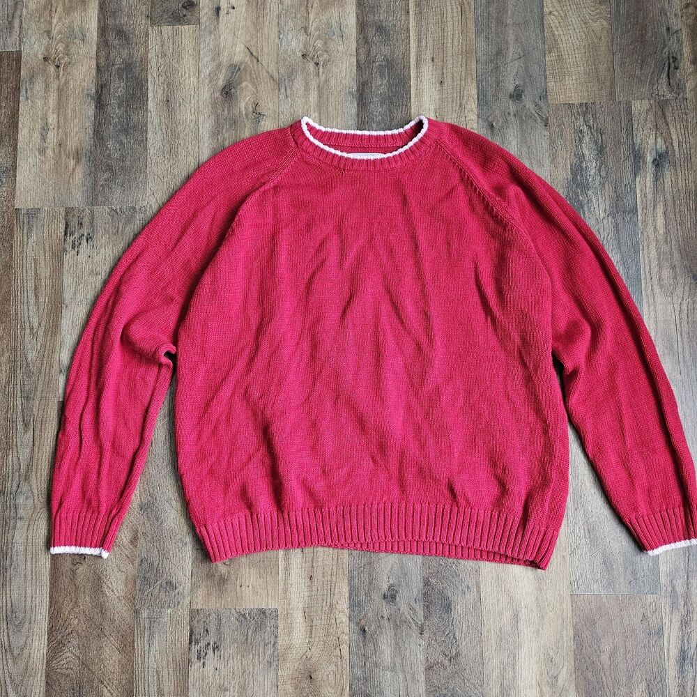 Cabin Creek Vintage Red Ramie Cotton Blend Knit Sweater Men's XL Grandad Chic
